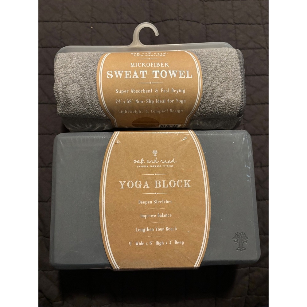 Oak and‎ Reed Yoga Block & Sweat Towel Set Gray Fitness Workout Exercise